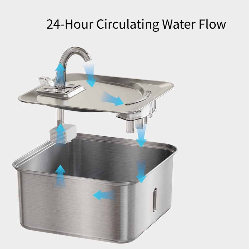 7L Stainless Steel Pet Water Fountain – 180° Infrared Sensor, 4-Stage Filtration, Ultra-Quiet