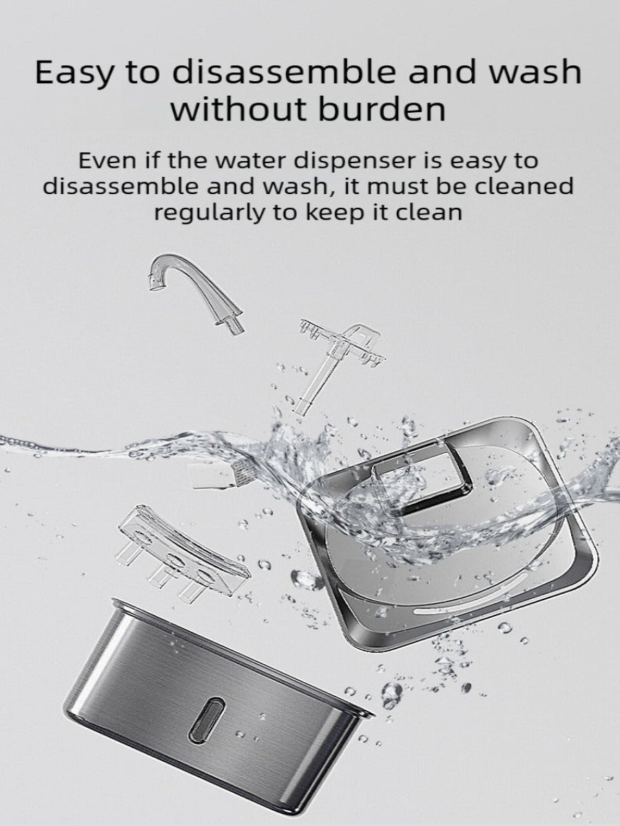 7L Stainless Steel Pet Water Fountain – 180° Infrared Sensor, 4-Stage Filtration, Ultra-Quiet
