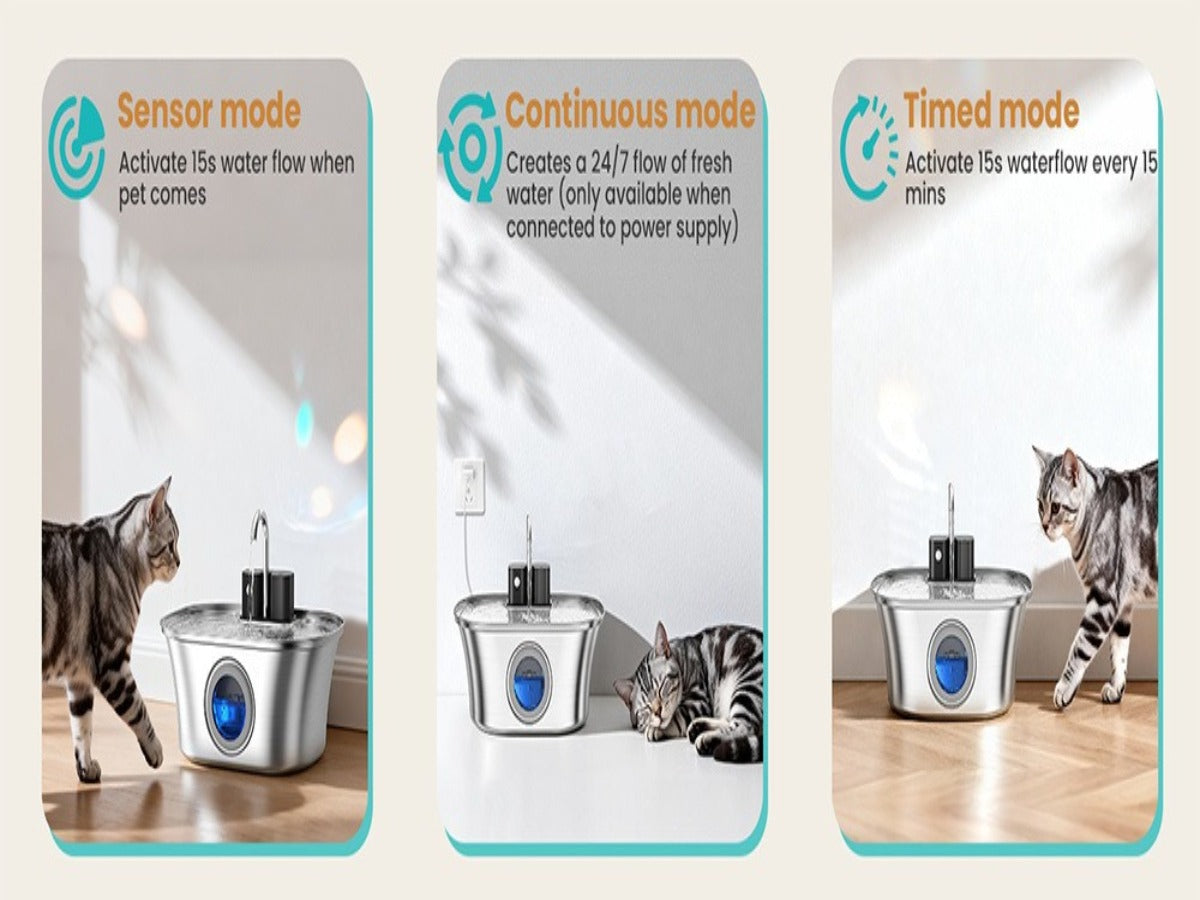 3.2L Stainless Steel Wireless Pet Fountain – 4200mAh, Ultra-Quiet <25dB, 3 Smart Modes