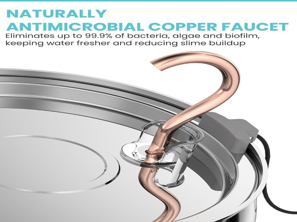 4L Copper Pipe Stainless Steel Pet Fountain – ≤20dB Ultra-Quiet, Multi-Stage Filtration