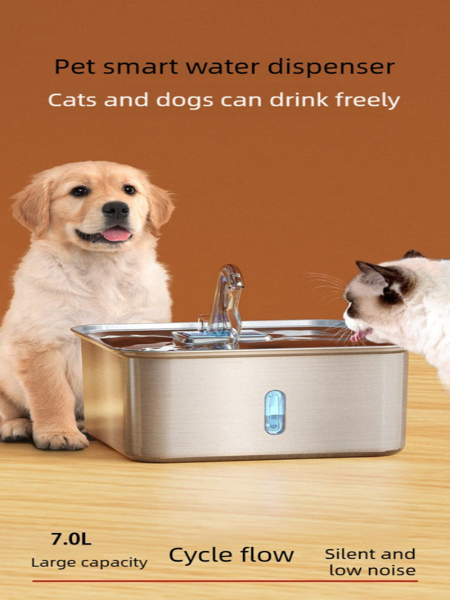 7L Stainless Steel Pet Water Fountain – 180° Infrared Sensor, 4-Stage Filtration, Ultra-Quiet