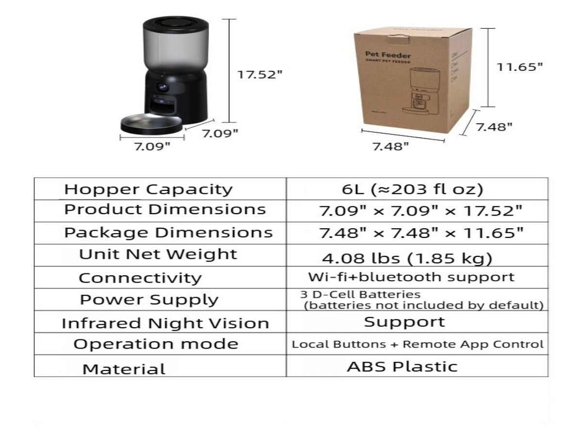 6L Automatic Pet Feeder with HD Camera & Two-Way Audio – APP Controlled, Laser Toy, Perfect for Cats & Small Dogs