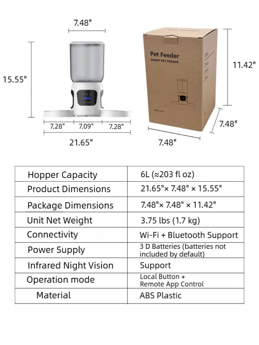6L Dual-Bowl Smart Pet Feeder with Dual Cameras & AI Recognition – 180° View, APP Control