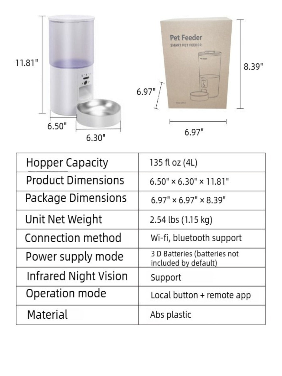 4L Smart Pet Feeder with 3.0MP HD Camera & Two-Way Audio – APP Control, Night Vision, Dual-Band WiFi, Perfect for Cats & Dogs