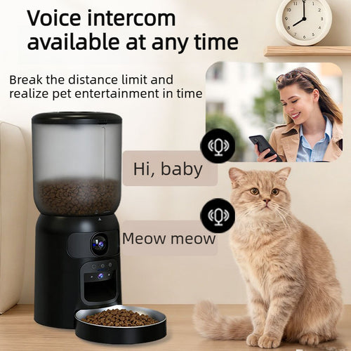 6L Automatic Pet Feeder with HD Camera & Two-Way Audio – APP Controlled, Laser Toy, Perfect for Cats & Small Dogs