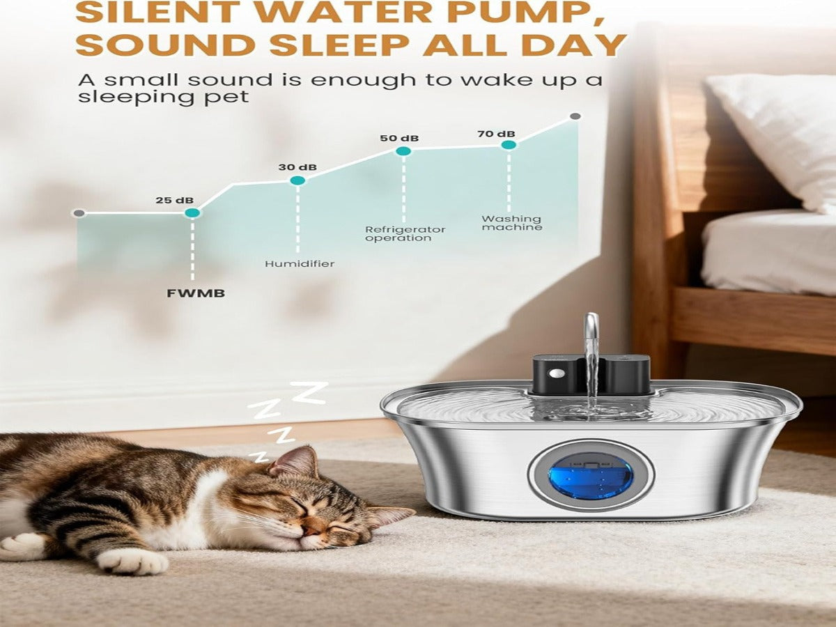3.2L Stainless Steel Wireless Pet Fountain – 4200mAh, Ultra-Quiet <25dB, 3 Smart Modes