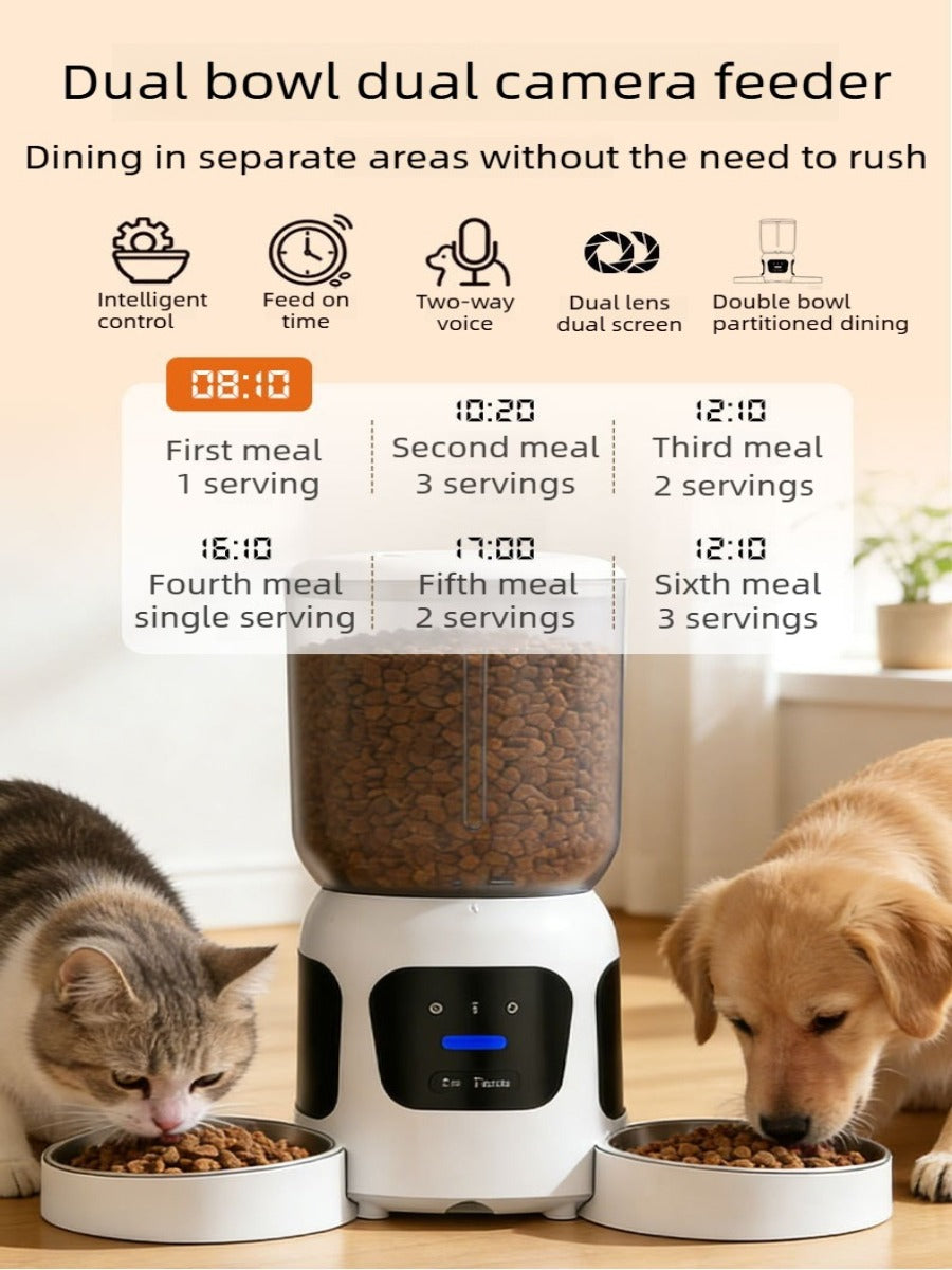 6L Dual-Bowl Smart Pet Feeder with Dual Cameras & AI Recognition – 180° View, APP Control