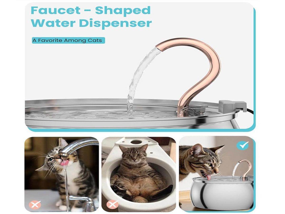 4L Copper Pipe Stainless Steel Pet Fountain – ≤20dB Ultra-Quiet, Multi-Stage Filtration