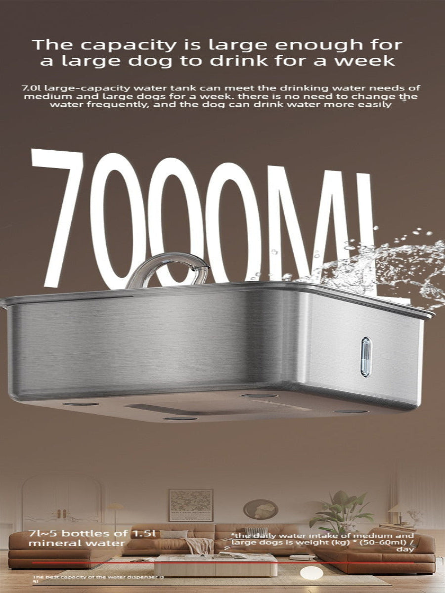 7L Stainless Steel Pet Water Fountain – 180° Infrared Sensor, 4-Stage Filtration, Ultra-Quiet