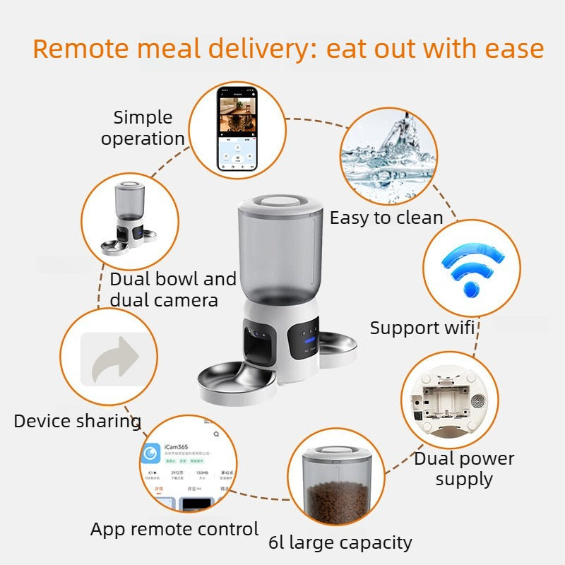 6L Dual-Bowl Smart Pet Feeder with Dual Cameras & AI Recognition – 180° View, APP Control