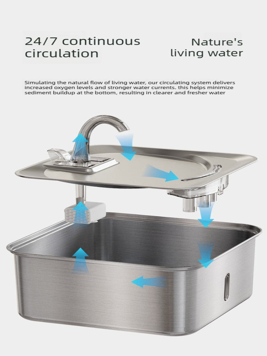 7L Stainless Steel Pet Water Fountain – 180° Infrared Sensor, 4-Stage Filtration, Ultra-Quiet