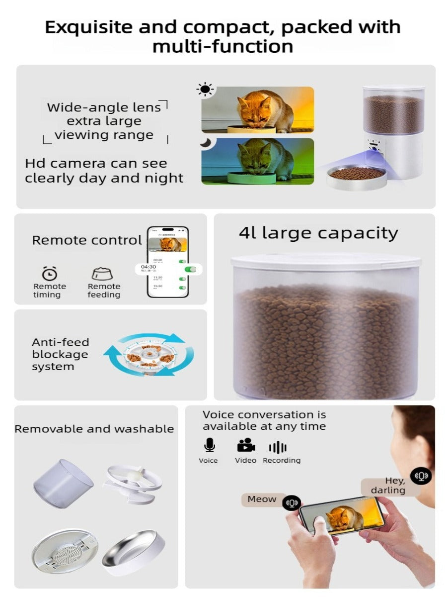 4L Smart Pet Feeder with 3.0MP HD Camera & Two-Way Audio – APP Control, Night Vision, Dual-Band WiFi, Perfect for Cats & Dogs