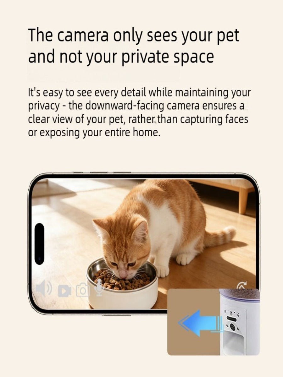 Close-up of 3MP F2.6 Ultra-Wide Camera Lens on 4L Smart Pet Feeder