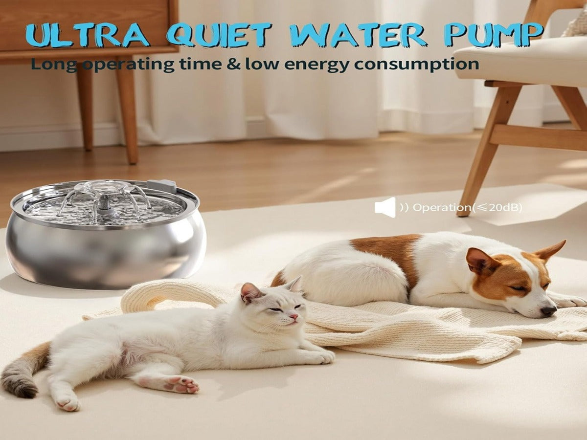 4L Copper Pipe Stainless Steel Pet Fountain – ≤20dB Ultra-Quiet, Multi-Stage Filtration