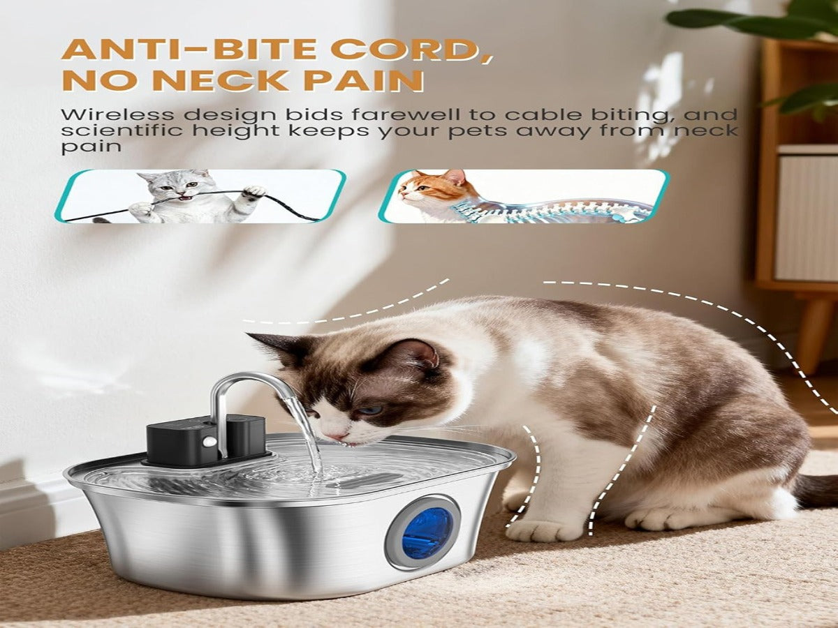 3.2L Stainless Steel Wireless Pet Fountain – 4200mAh, Ultra-Quiet <25dB, 3 Smart Modes