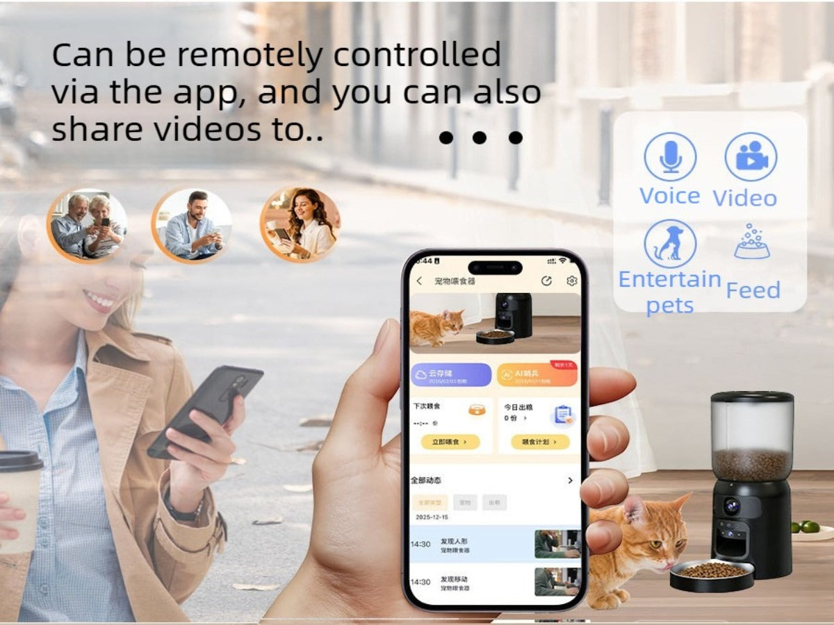6L Automatic Pet Feeder with HD Camera & Two-Way Audio – APP Controlled, Laser Toy, Perfect for Cats & Small Dogs