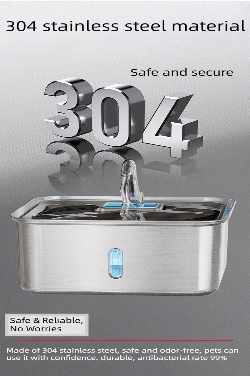 7L Stainless Steel Pet Water Fountain – 180° Infrared Sensor, 4-Stage Filtration, Ultra-Quiet