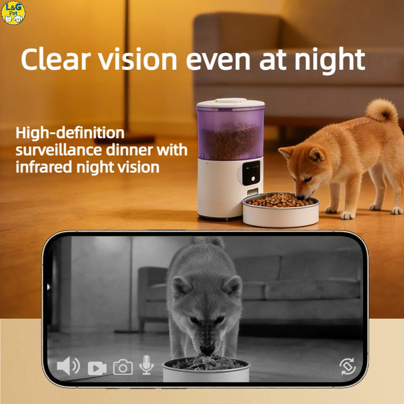 Infrared Night Vision On vs Off – 6L Smart Pet Feeder in Complete Darkness