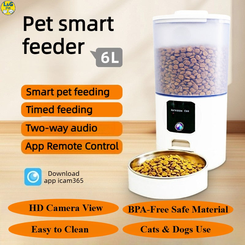 6L Large-Capacity Smart Pet Feeder with 3MP F2.6 Camera – Front View