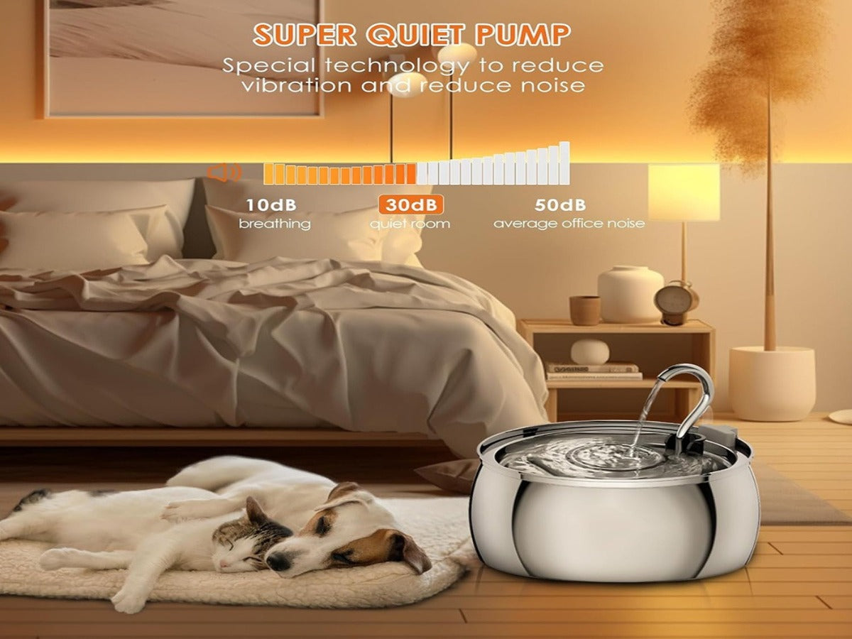 4L Copper Pipe Stainless Steel Pet Fountain – ≤20dB Ultra-Quiet, Multi-Stage Filtration