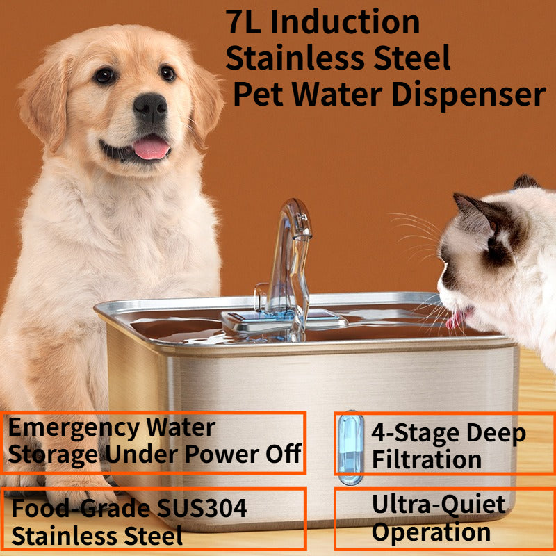 7L Large-Capacity SUS304 Stainless Steel Pet Water Fountain with 180° Infrared Sensor