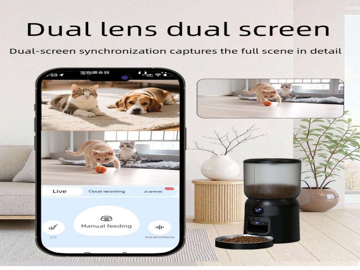 6L Automatic Pet Feeder with HD Camera & Two-Way Audio – APP Controlled, Laser Toy, Perfect for Cats & Small Dogs
