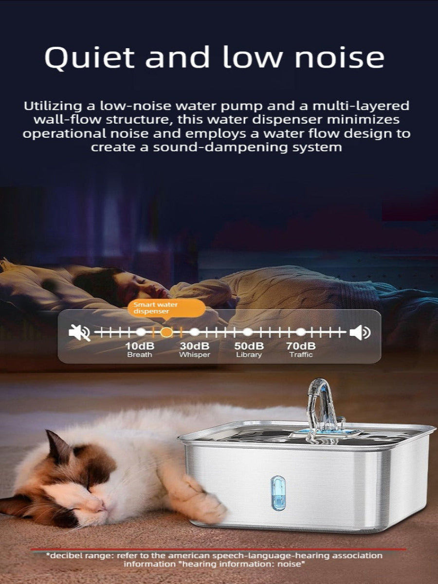 7L Stainless Steel Pet Water Fountain – 180° Infrared Sensor, 4-Stage Filtration, Ultra-Quiet