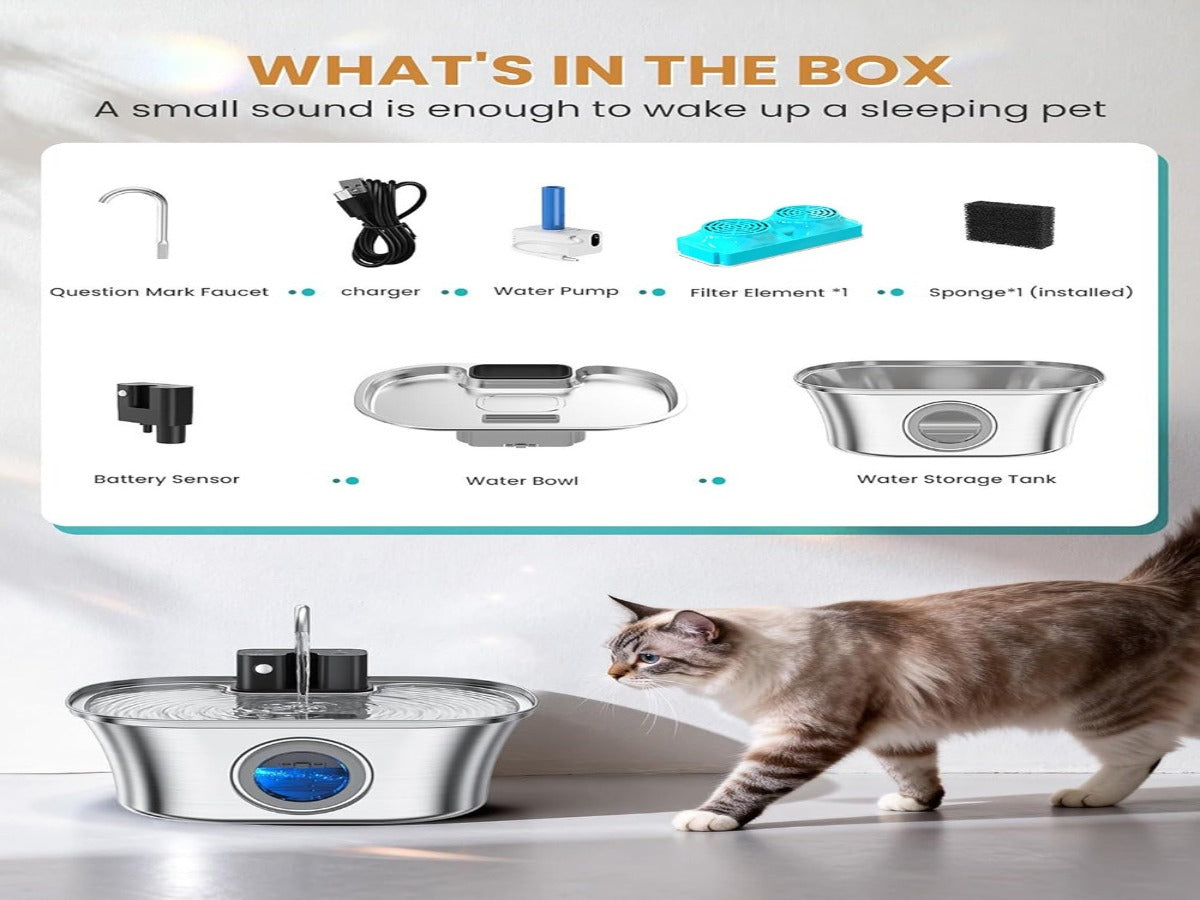 3.2L Stainless Steel Wireless Pet Fountain – 4200mAh, Ultra-Quiet <25dB, 3 Smart Modes