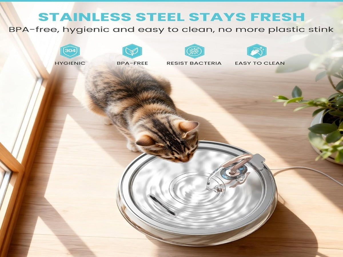 4L Copper Pipe Stainless Steel Pet Fountain – ≤20dB Ultra-Quiet, Multi-Stage Filtration