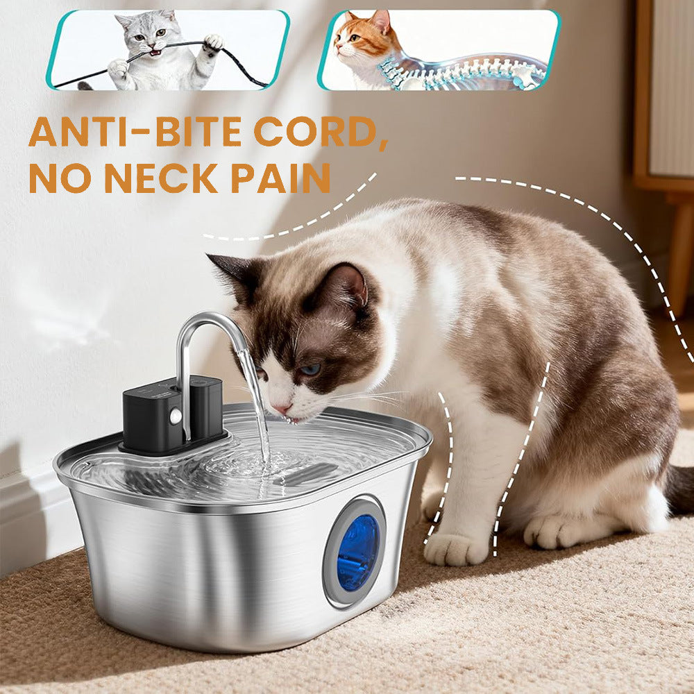 3.2L Stainless Steel Wireless Pet Fountain – 4200mAh, Ultra-Quiet <25dB, 3 Smart Modes